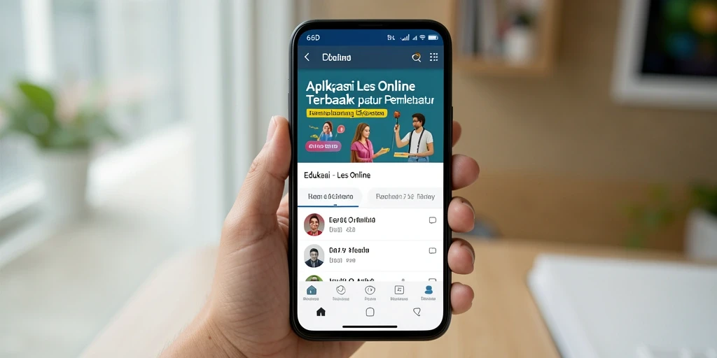 Tampilan antarmuka aplikasi Les Online 66D yang interaktif dan menarik.